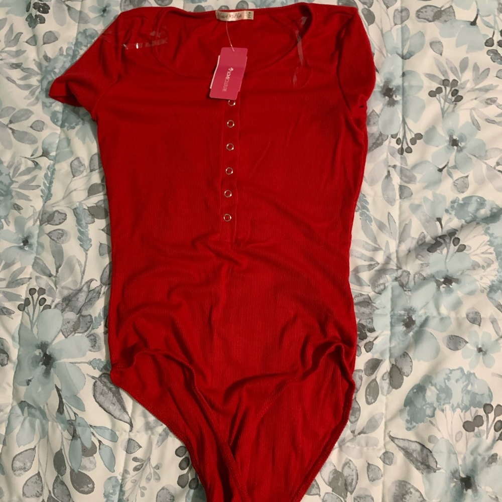 Red Button Up Bodysuit